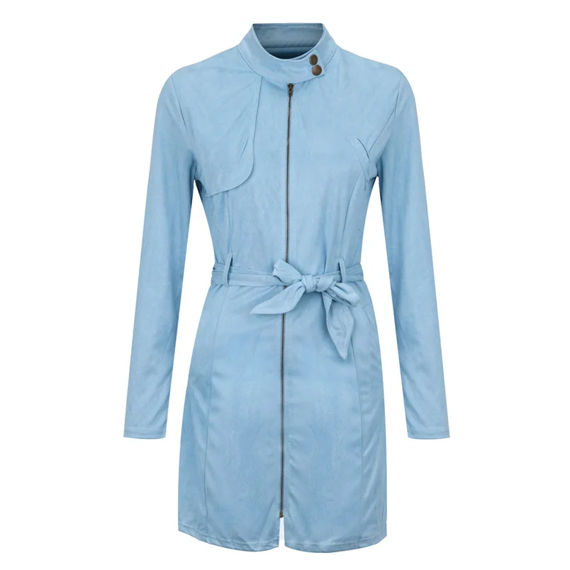 Women Coat 2018 New Hot Sale Fashion Casual Solid Turtleneck Zipper Bow Bandage Windbreaker Long Coat Outerwear Overcoat #O09 (11)