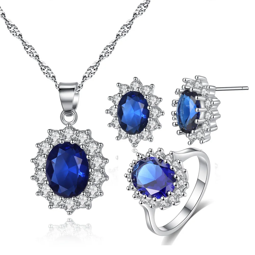 

Latest Style Jewelty Sets Silver Color AAA Cubic Zircon Necklace/Earring/Ring Set Ring Size Options
