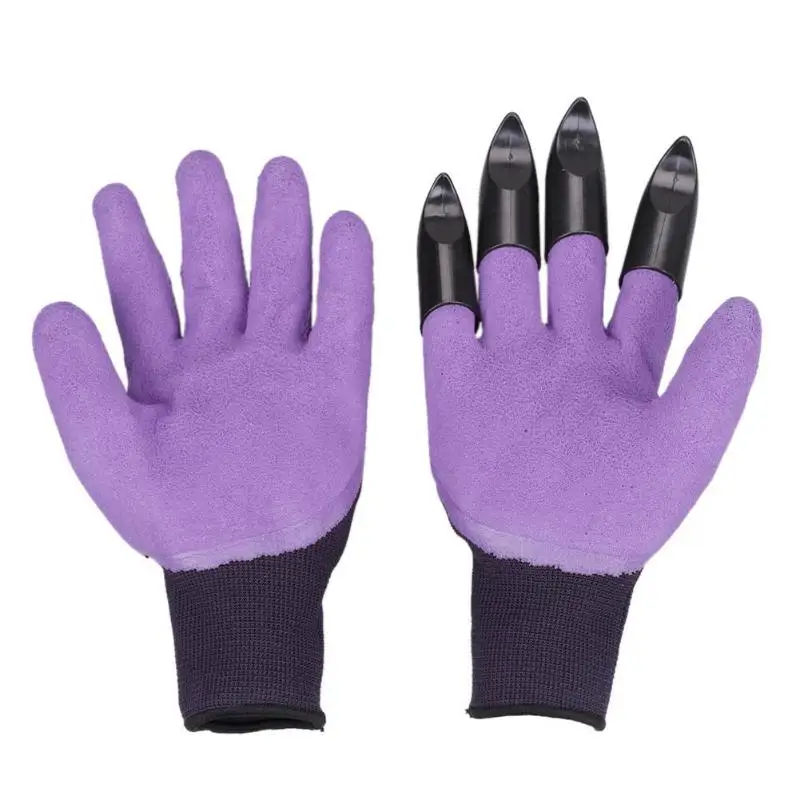Practical 1 Pair Garden Gloves 4 ABS Plastic Garden Rubber Gloves With Claws for Household Greenhouse Digging