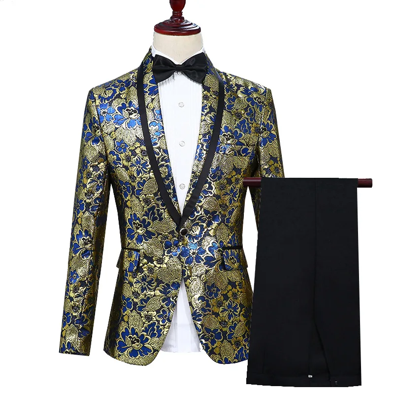 Для мужчин шаль воротник набивным рисунком костюмы для ночного клуба производительность Пром два-кусок костюмы галстук-бабочка костюмы