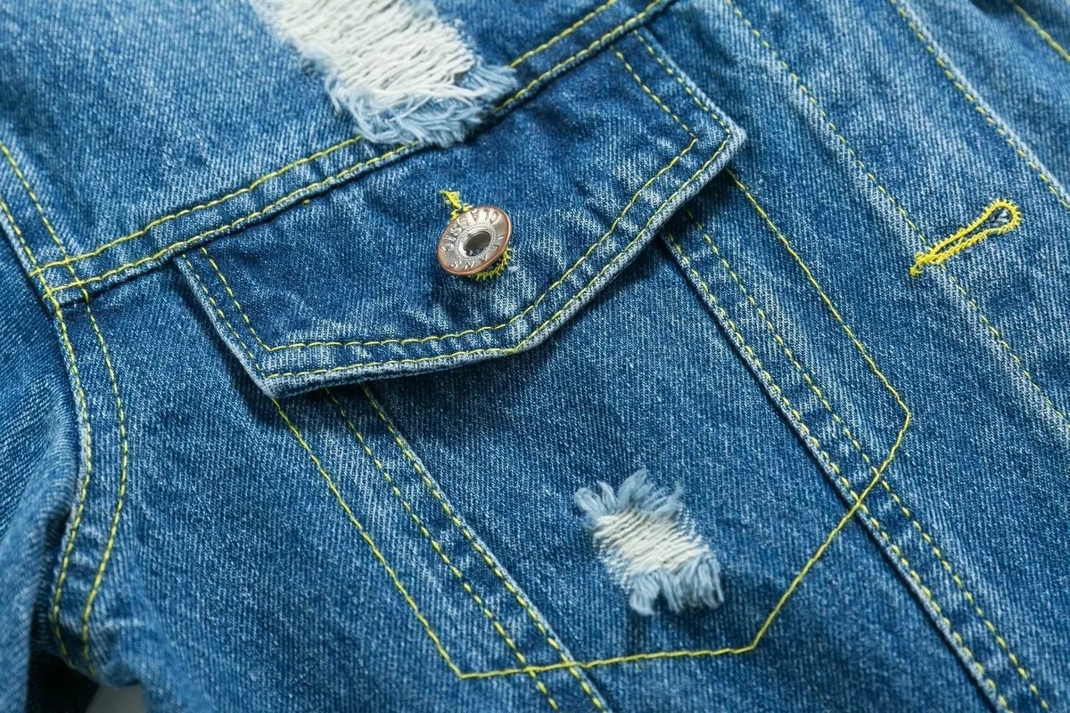 Taille Nouvelle Bleu Turn Bl082 Col Blue Unique Longue 2018 Poche Large Automne Mode down Denim À Déchiqueté Poitrine Manteau Femme ewq Sxwfnpqw