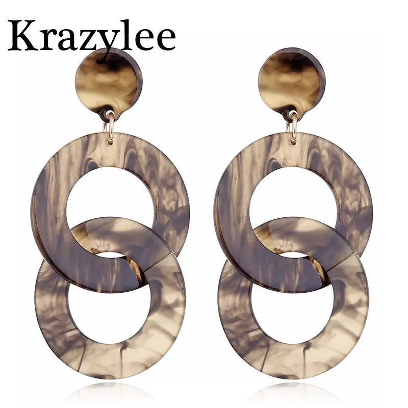 

Krazylee Acrylic Leopard Circle Dangle Earring Muli-Layer Long Chain Statement Big Drop Round Earrings For Women Jewelry E774