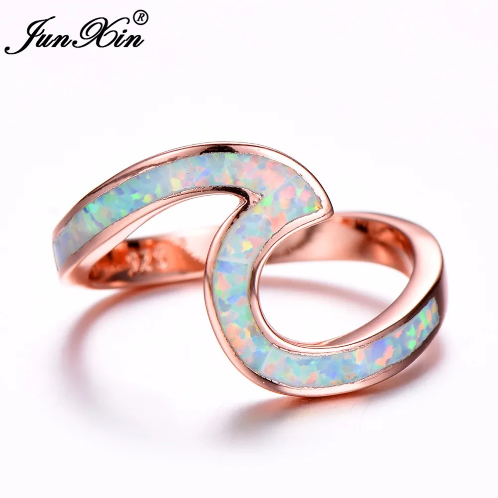 Женские Симпатичные романтический розовый огненный опал волна кольцо Высокое качество 18KT Rose Gold Filled обручальные кольца для Для женщин best подруга подарок