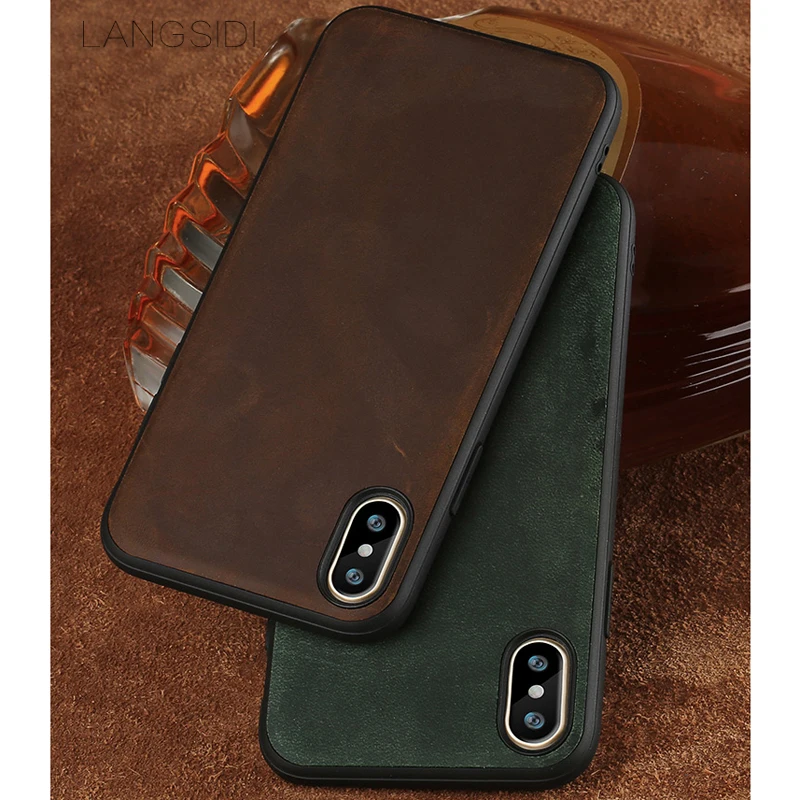 

wangcangli phone case For iPhone 8 Real Calf leather Back Cover Case/cowhide Leather Case