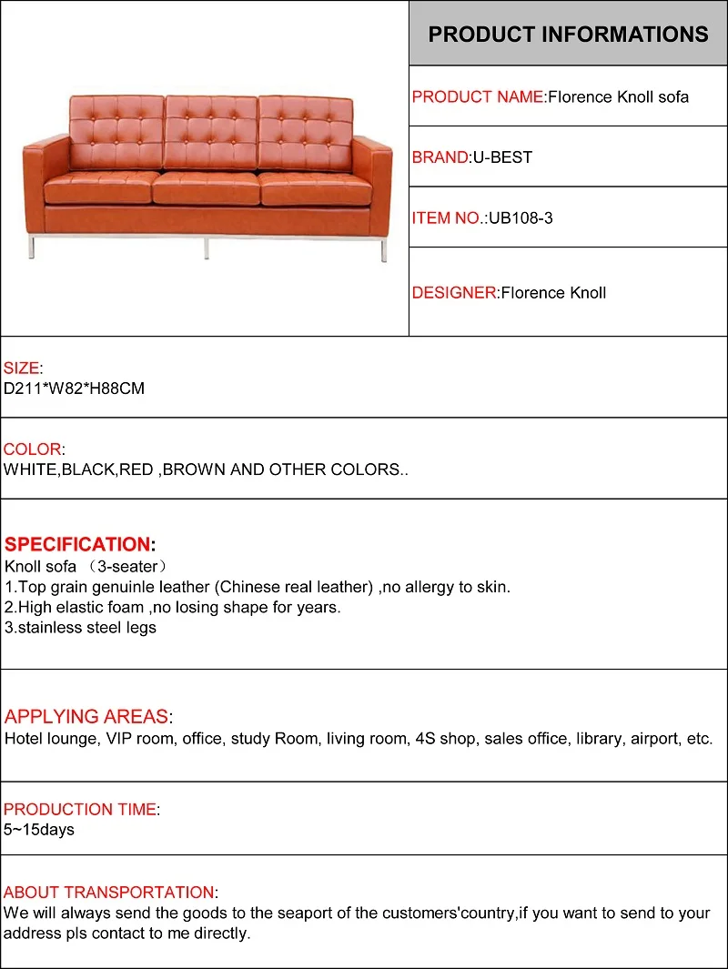 florence knoll sofa 3 seater real leather sofa-1