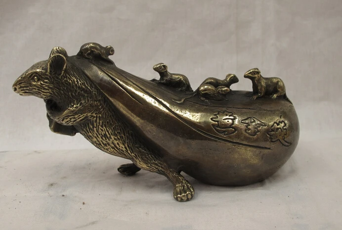 

wholesale factory China Feng Shui Old Bronze Copper Zodiac Mouse back Wealth Package Lucky Statue