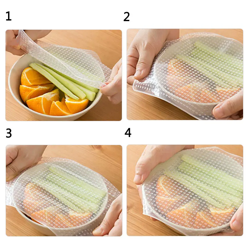 

Vinipiak Kitchen 4PCS/set Food Covers Silicone Reusable Fresh Keeping Wrap Multifunctional Food Seal Cover