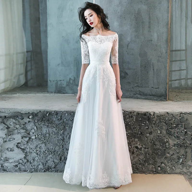 Индивидуальный заказ Sheer Шея Кружева Vestido De Casamento спинки-line Свадебные платья Robe De брак Половина рукава свадебное платье