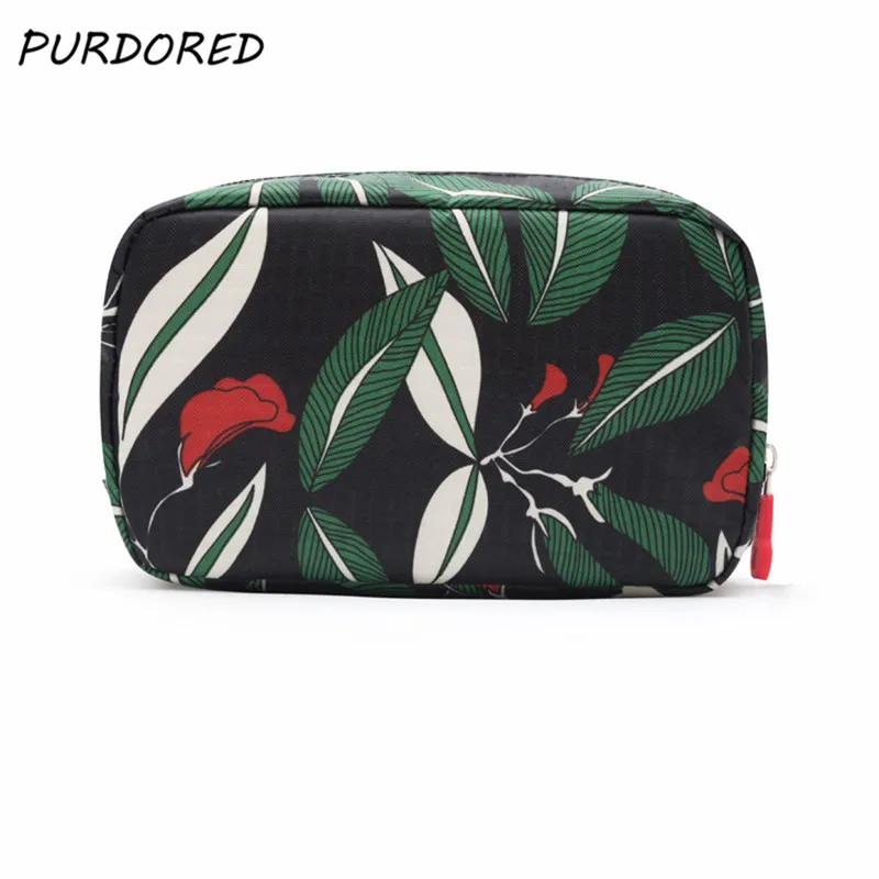 

PURDORED 1 pc Green Leaf Cosmetic Bag Flowers Pattern Women Makeup Bags Travel Organizer Toiletry Kit Handbags Dropshipping