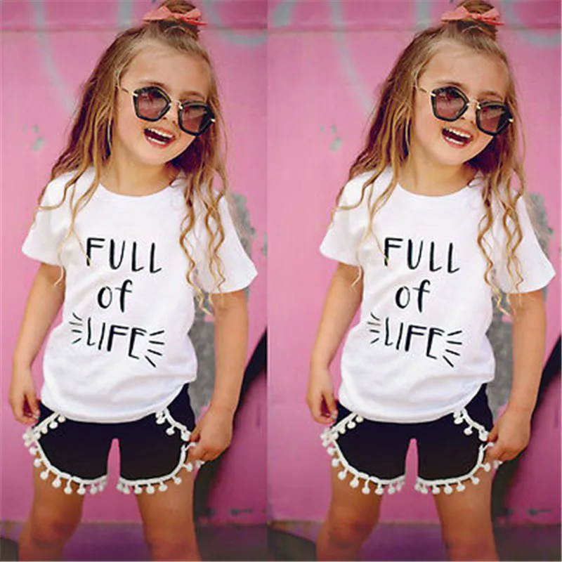 US Kids Baby Girl Outfit Tassels Animal Top T-shirt Shorts Pants Clothes Summer