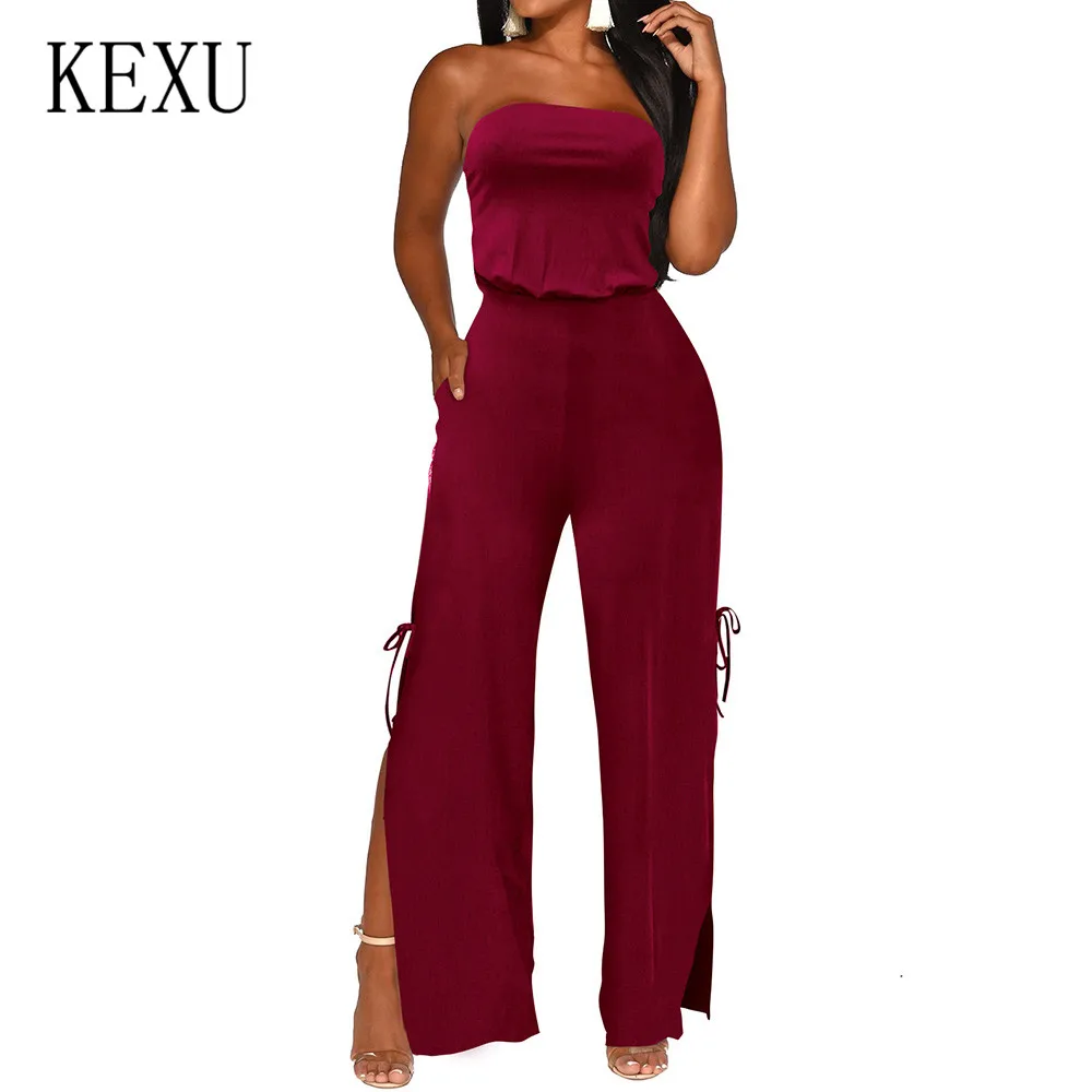 KEXU Summer Sexy Off Shoulder Sleeveless Jumpsuits Fashion Open Back Hollow Out Playsuits Women Elegant Split Macacao Feminino KEXU Summer Sexy Off Shoulder Sleeveless Jumpsuits Fashion Open Back Hollow Out Playsuits Women Elegant Split Macacao Feminino