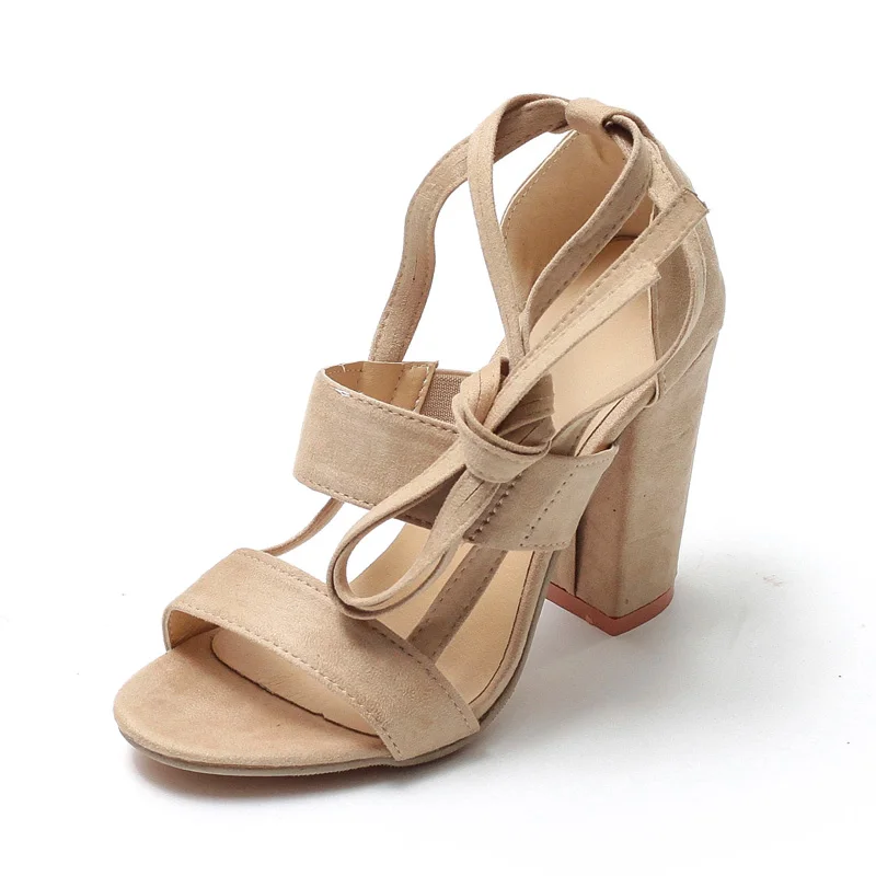MCCKLE Women Sandals Ankle Strap High Heels Ladies Summer Shoes Elastic Band Ankle Cross Strap Female Square Heels For Woman