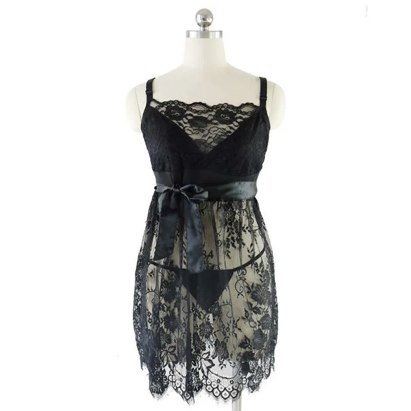 Сексуальное нижнее белье Babydoll эротическое женское черное кружевное платье для