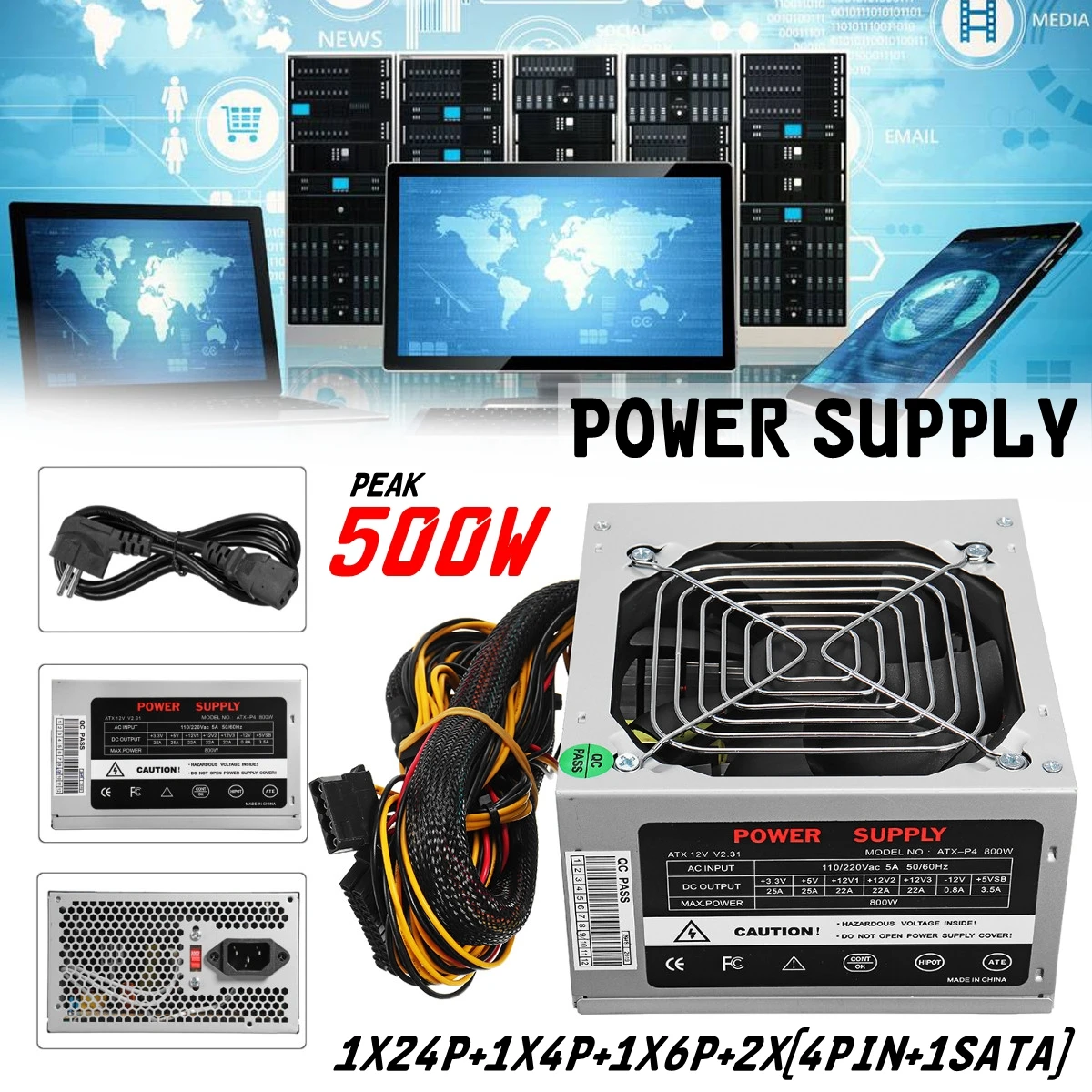 

Silver Max 500W PSU /PFC/ATX 12V 24Pin SATA Gaming PC Power Supply For Intel AMD Computer Power Supply for BTC