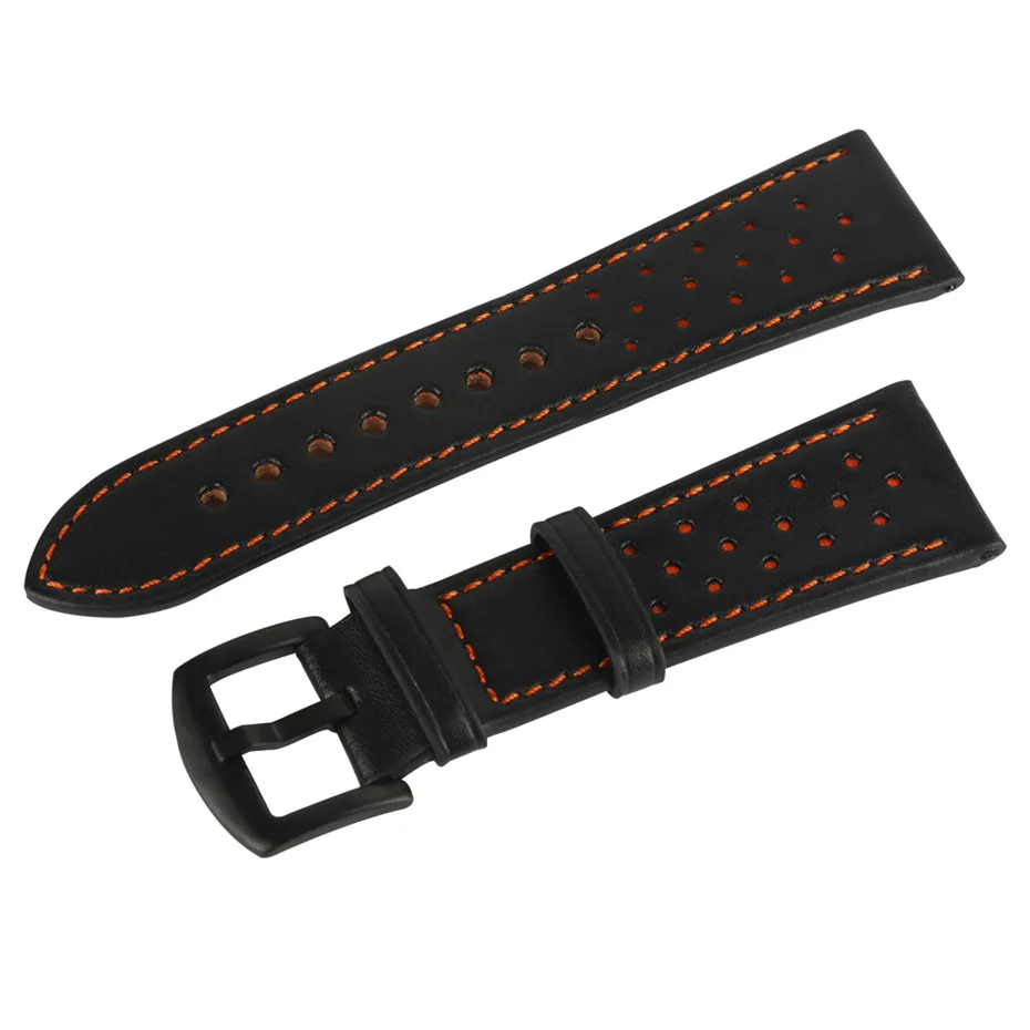 22/24mm Hign Quality Vintage Black Genuine Leather Watch Band for Men