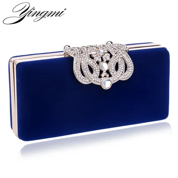 

YINGMI Rhinestone crystal diamond fashion luxury velour women day clutch small purse bag with shoulder chain shoulder bags