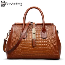 Go Meetting Brand Genuine Leather Women s Handbags High Quality Cowhide Women Shoulder Bags Vintage Alligator