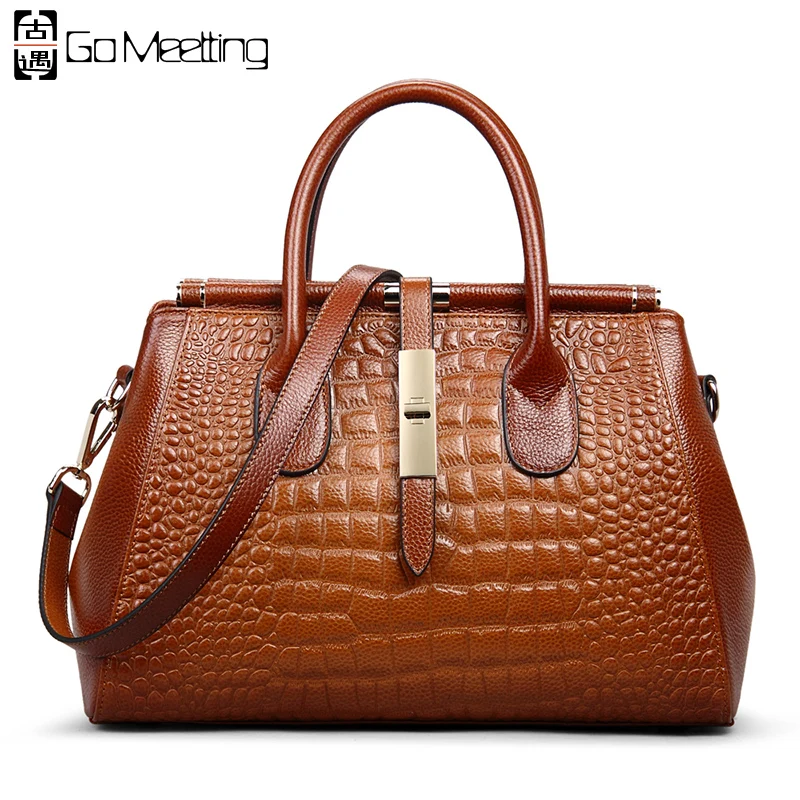 

Go Meetting Genuine Leather Women Handbags Totes High Quality Cowhide Women Shoulder Bags Vintage Alligator Ladies Messenger Bag