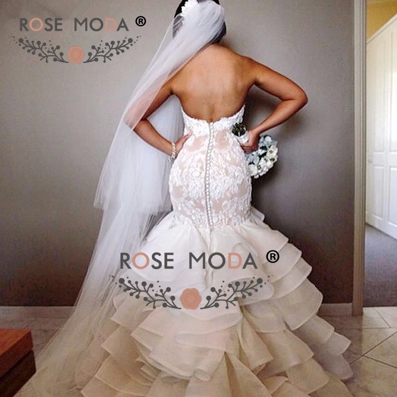 Роза Moda Русалка без бретелек свадебное платье Свадебные платья из органзы с кружевом корсет
