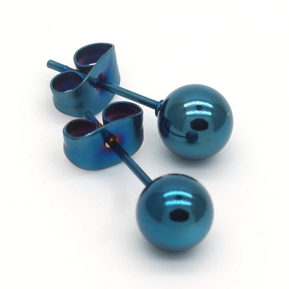 ag04 Titanium Blue Small Balls 2mm to 8mm Stud Earrings 316l