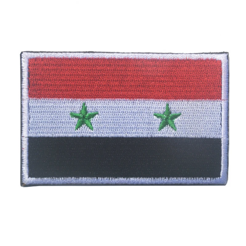 

Syrian Flag Embroidery Patch National Flag of Syria Embroidered Patches Military Tactical Armband Fabric Sticker Sewing Applique