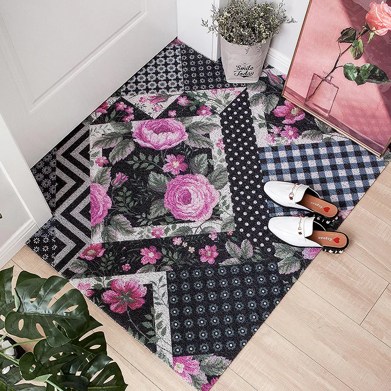 

Nordic style Entrance hall carpet PVC wire loop mat INS Small fresh plant Door mat Living room floor mat bathroom non-slip rug