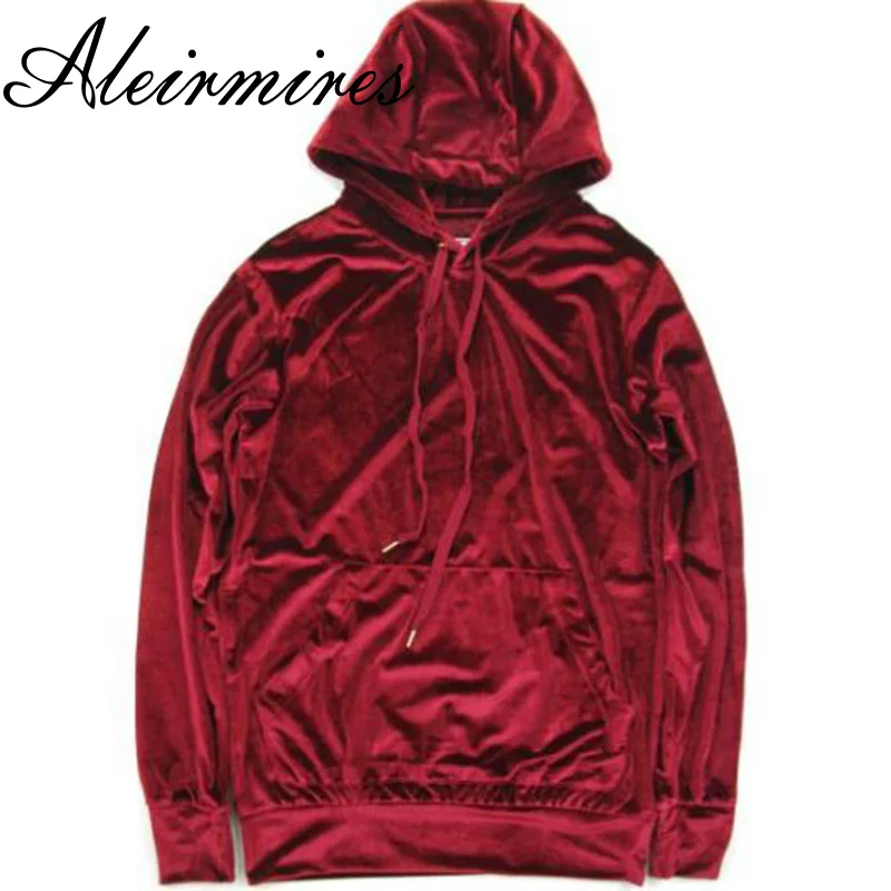 

Aleirmires Velour Hoodies Men 2018 Autumn Hip Hop Solid Color Velvet Hoody Sweatshirt Loose Funky Streetwear Wine Red
