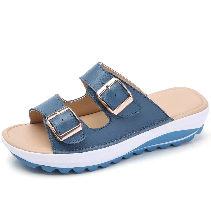 

Women's Genuine Leather Flat Sandals Summer Casual Leisure Slippers Open Toe Platform Sandals Beach Slippers for Ladies