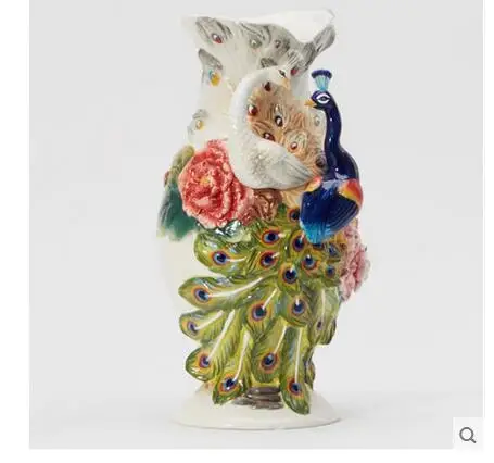 

Ceramic vase decorated with floral vase with floral design in southeast Asian style and European pastoral romantic peacocks