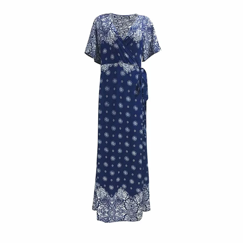 Women Long Sleeve Beach Dress Summer Swimwear Bohemian Long Dresses Sexy Vintage Printed Beachwear Cover Up Dress5