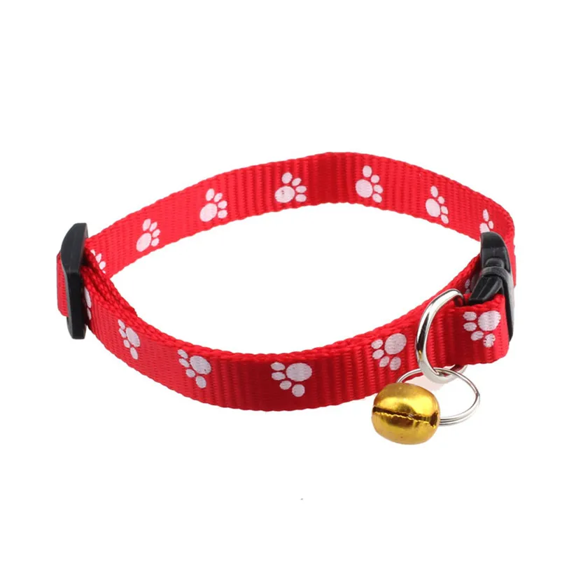 

1pc dog Puppy Pet CollarsLovely Adjustable Nylon Footprints Pattern Collar With Bells Levert honden halsband