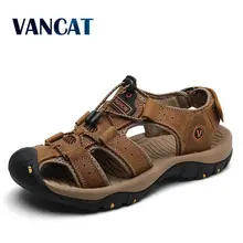 Men Sandals Casual Sneakers Beach-Shoes Outdoor Big-Size Genuine-Leather Summer Cowhide