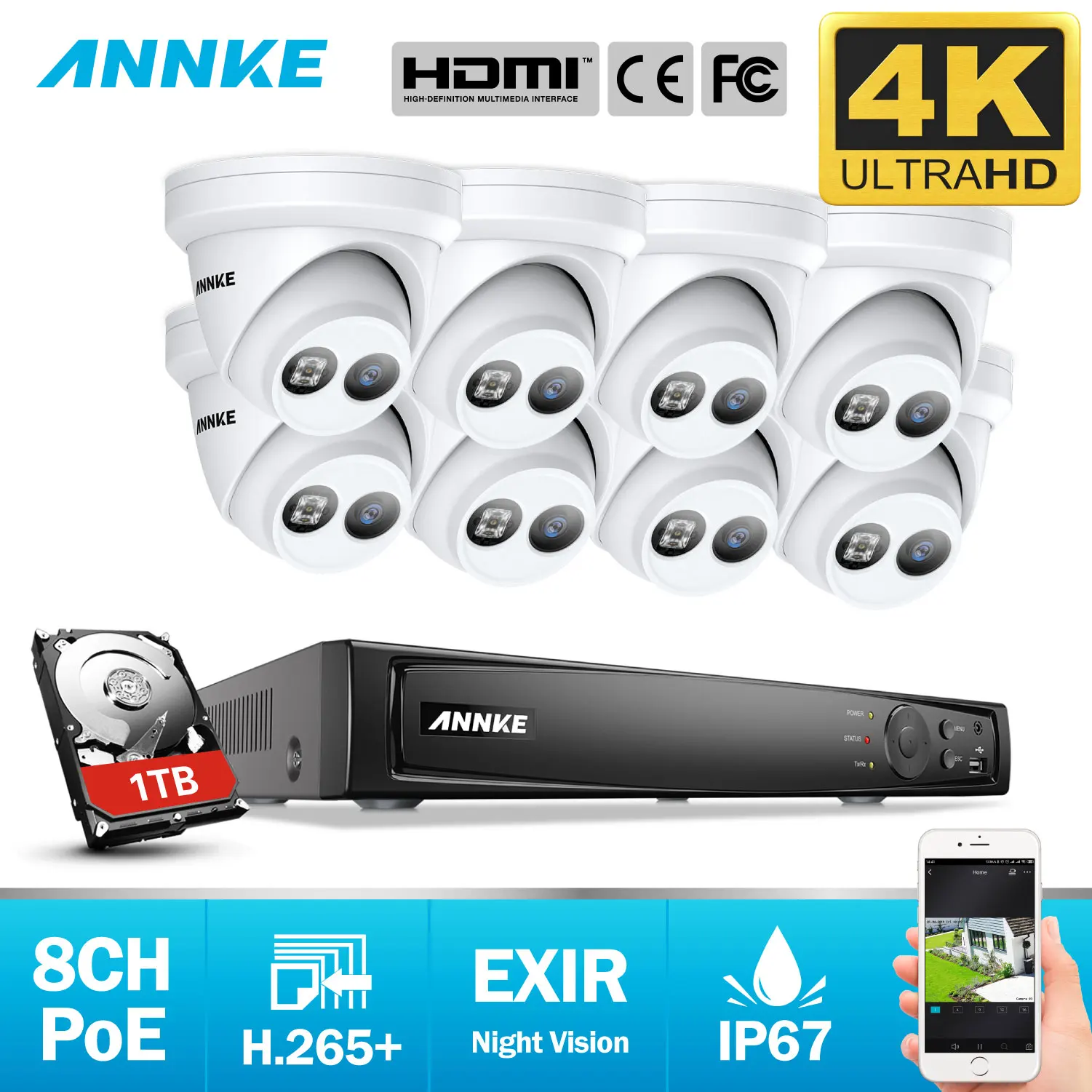 ANNKE 8CH сверхвысокой четкости 4K Ultra HD POE сетевой видеорегистратор безопасности Системы 8MP H.265+ NVR с 8X8 Мп всепогодный IP Камера Поддержка 128G TF карта