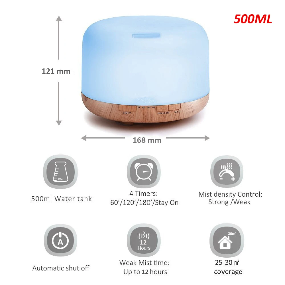 Billig Luftbefeuchter Ätherisches öl diffusor 500ML Ultraschall Kühlen Nebel Maker Fogger Luftbefeuchter LED Lampe Aroma Öl Diffusor Elektrische