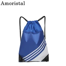Сумка на шнурке Карманный полосатый рюкзак легкий для мужчин и женщин Спорт на открытом воздухе складной мешок для хранения студентов мешок футбол черный SY108