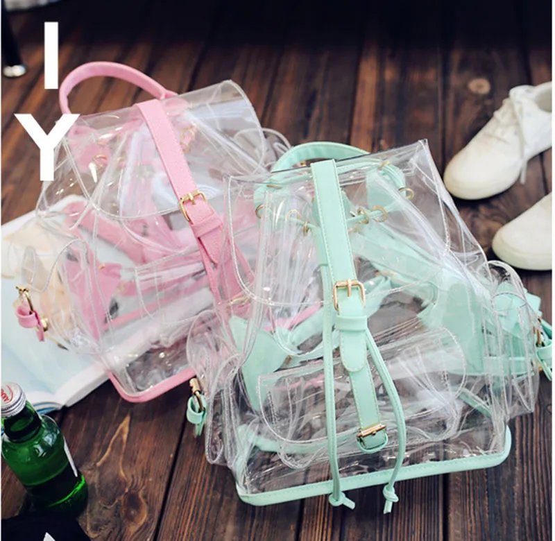 

HJKL Cute Plastic See Through Transparent Mini Backpacks for Girls Women Girl Student Travel Bag Satchel Clear PVC Bag