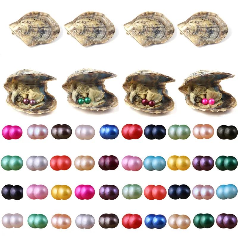 

LE SKY 1PC Random Color Akoya Saltwater Twins Pearls Oysters, Cultured Love Wish Oysters with Pearls Inside Round Pearls