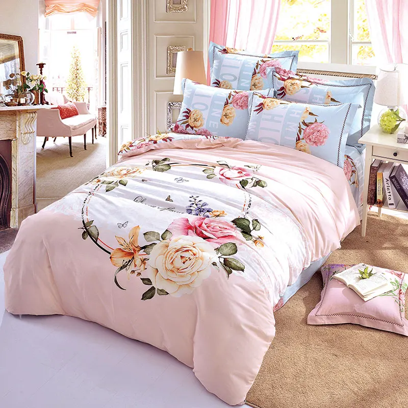 beautiful flowers garland pink bedding set queen king size brushed pink sheet set queen