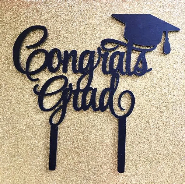 Black Congrats Grad Cake Toppper Graduation Acrylic Cake Topper ...