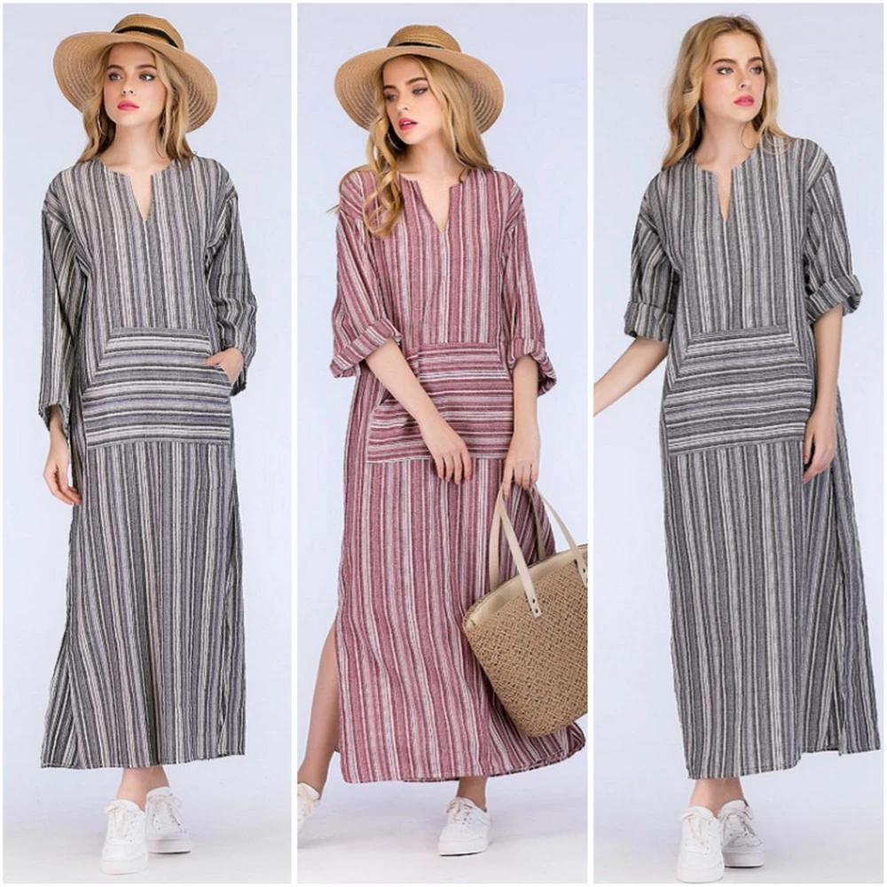 

Large Size 5XL Women Retro Striped Dress 2018 Autumn Long Sleeve Dresses Lady Vintage Casual Loose Maxi Long Vestidos Europe