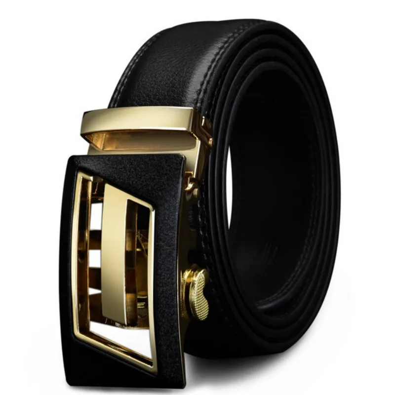 

SOEI Plated Gold Color Alloy Automatic Buckle Belt Men High Quality Of Cow Genuine Leather Men Belt Waist 30-44 Men Waistband