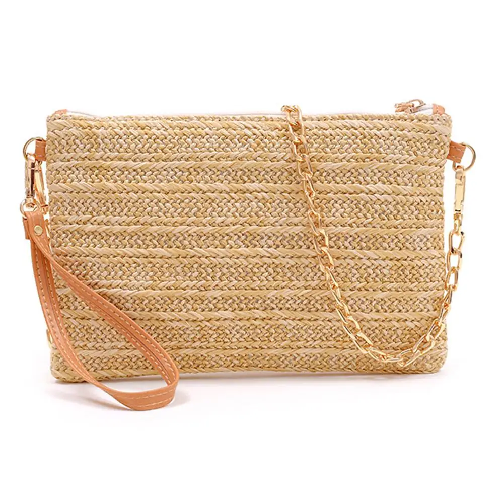 

Women Straw Shoulder Bag Messenger Crossbody Hand Woven Bags Handbag Summer Casual Chain Beach Square Bag For Card Mobile Phone