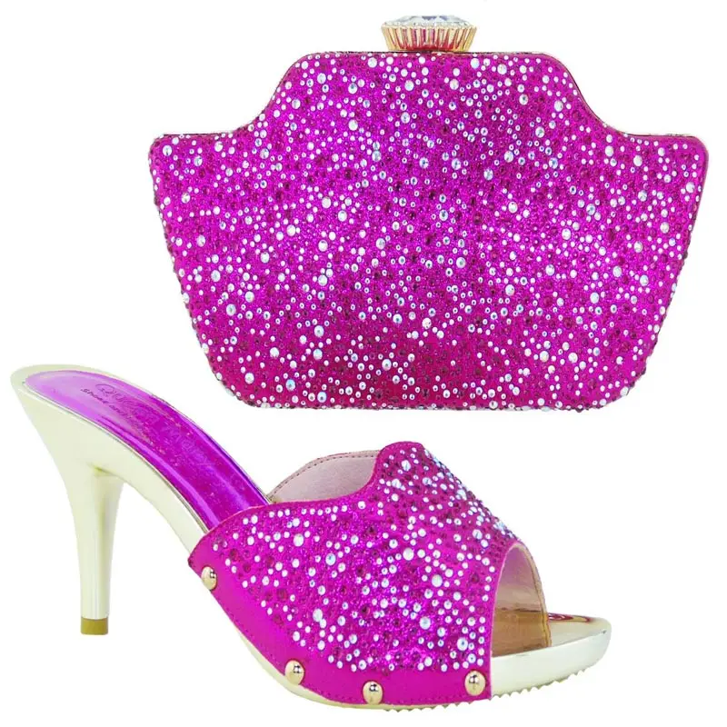Diamonds African Wedding pink  Shoes and Bag Set Italian Matching Shoes and Bag Set   7cm high heel  size37-42  H16092839