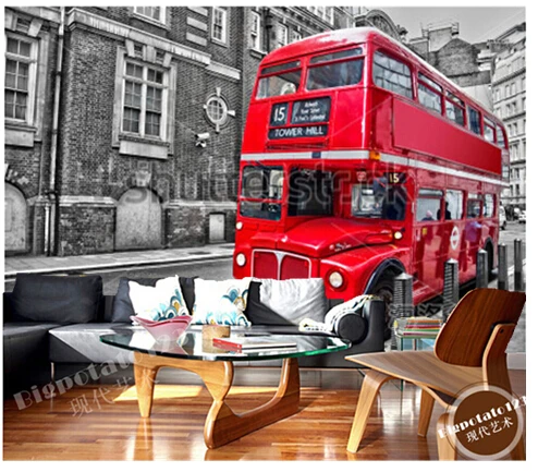 

Custom Retro wallpaper, Red London bus murals for the sitting room the bedroom TV sofa wall waterproof vinyl papel DE parede