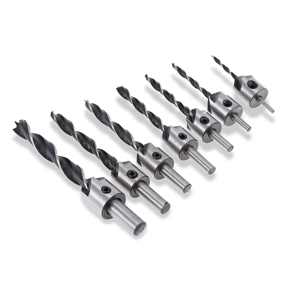 

3-10mm 5 Flute 7pcs Countersink Drill Bit HSS Reamer Woodworking Chamfer Counter Bore Screw Woodworking Power Tools 1set