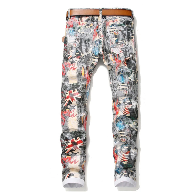 Sokotoo для мужчин английский флаг Красота Девушка 3D печатных джинсы Slim fit цветной рисунок окрашенные стрейч брюки