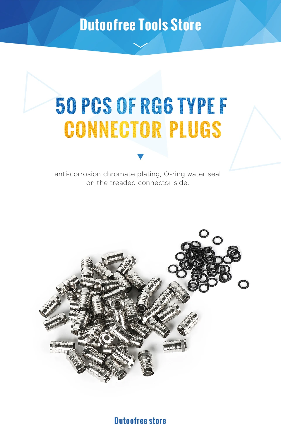 50 шт. RG6 Тип F мужской коаксиальный обжимной на разъем RF/видео сигнала вилки латунные материалы всепогодный Разъем терминалы