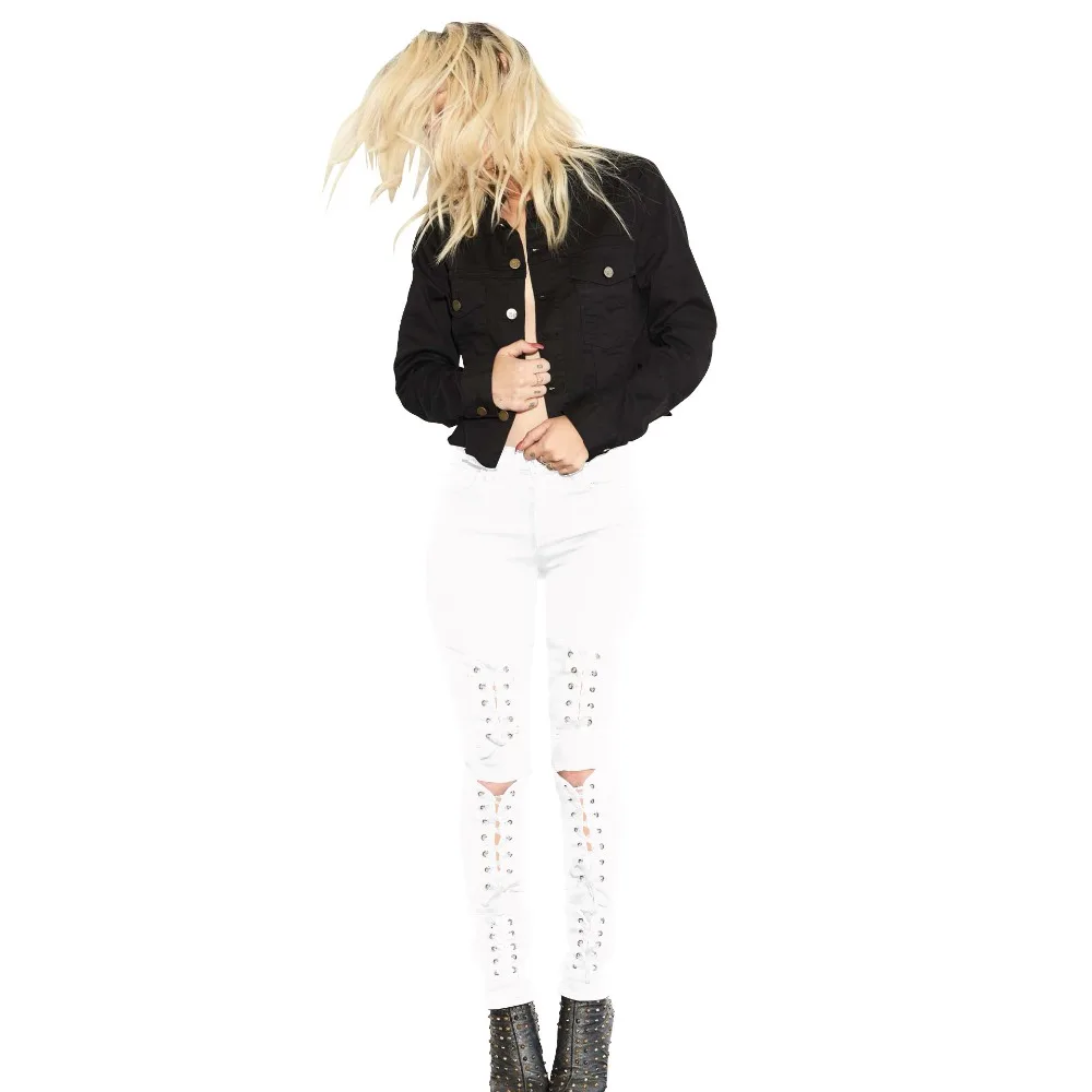 Hot spring new bandage high waist slim jeans Europe and America hole casual hips slim fashion female sexy feet jeans Hot spring new bandage high waist slim jeans Europe and America hole casual hips slim fashion female sexy feet jeans