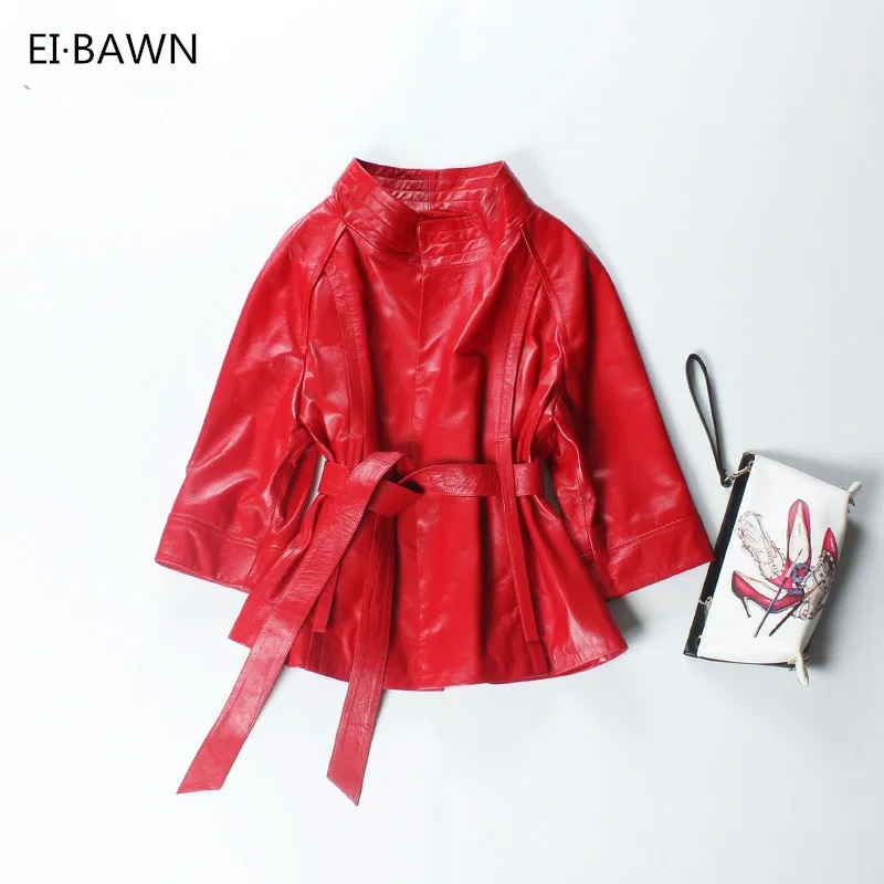 

2019 Red Genuine Leather Jacket Women Plus Size Real Sheepskin Black Pink Purple Leather Coat Women Outerwear jaqueta de couro