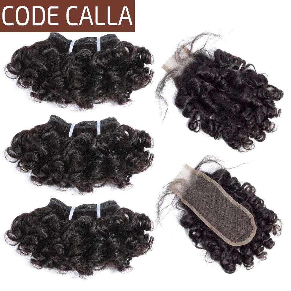 

Code Calla Double Drawn Bouncy Curly Brazilian Remy Human Hair Extensions 35g 6 Inch 6 Bundles With KIM K Closure Can Make A Wig